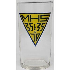 Beer Glass Pint MHS 35 for 35 in 70 Yellow Green Lettering 5" tall Vintage